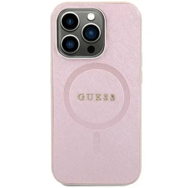 Ümbris iPhone 15, Guess GUHMP15SPSAHMCP Saffiano, MagSafe, roosa