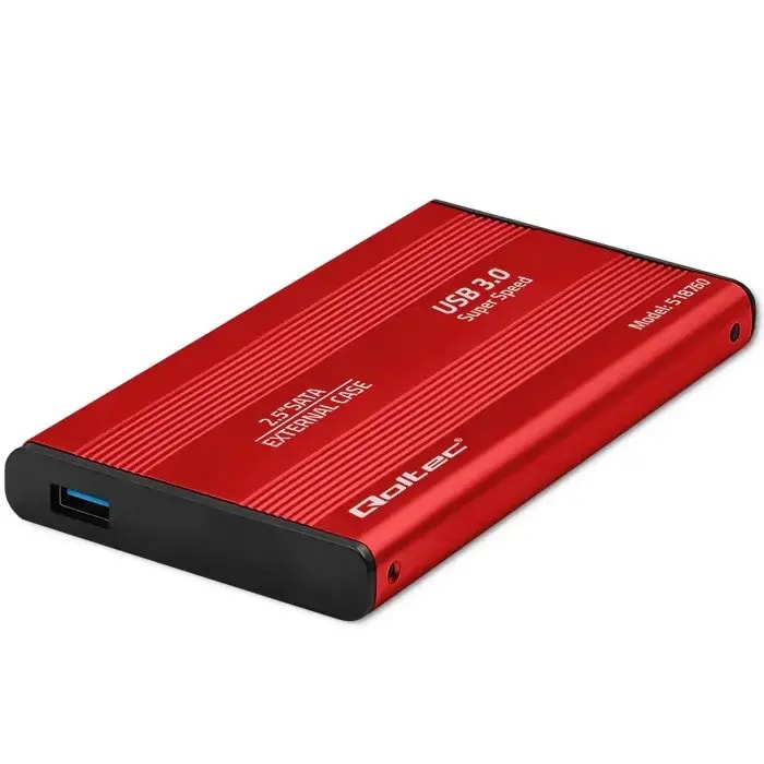 Qoltec 2.5" SATA3 aluminium drive enclosure, USB 3.0, red