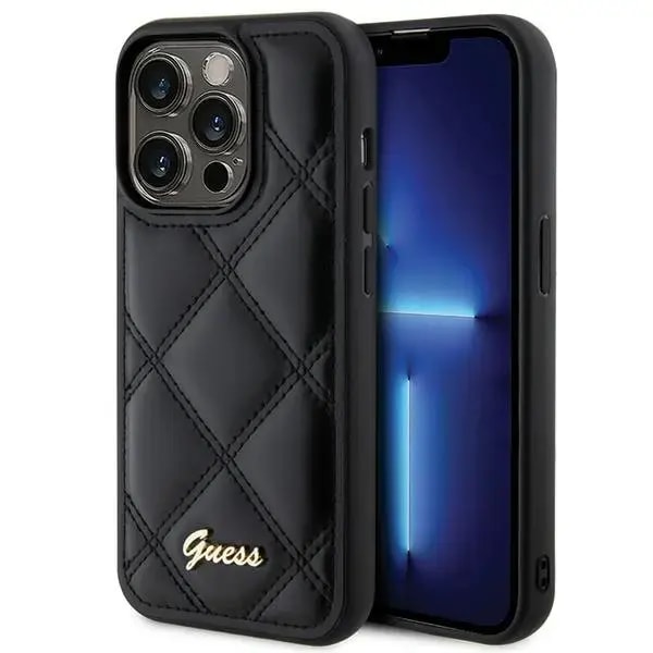 Чехол для iPhone 15 Pro Max Guess GUHCP15XPSQSQSK Quilted Metal Logo, чёрный