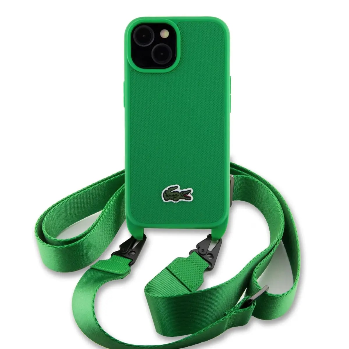 Чехол для iPhone 15 Lacoste Iconic Petit Pique Crossbody Woven Logo, зелёный