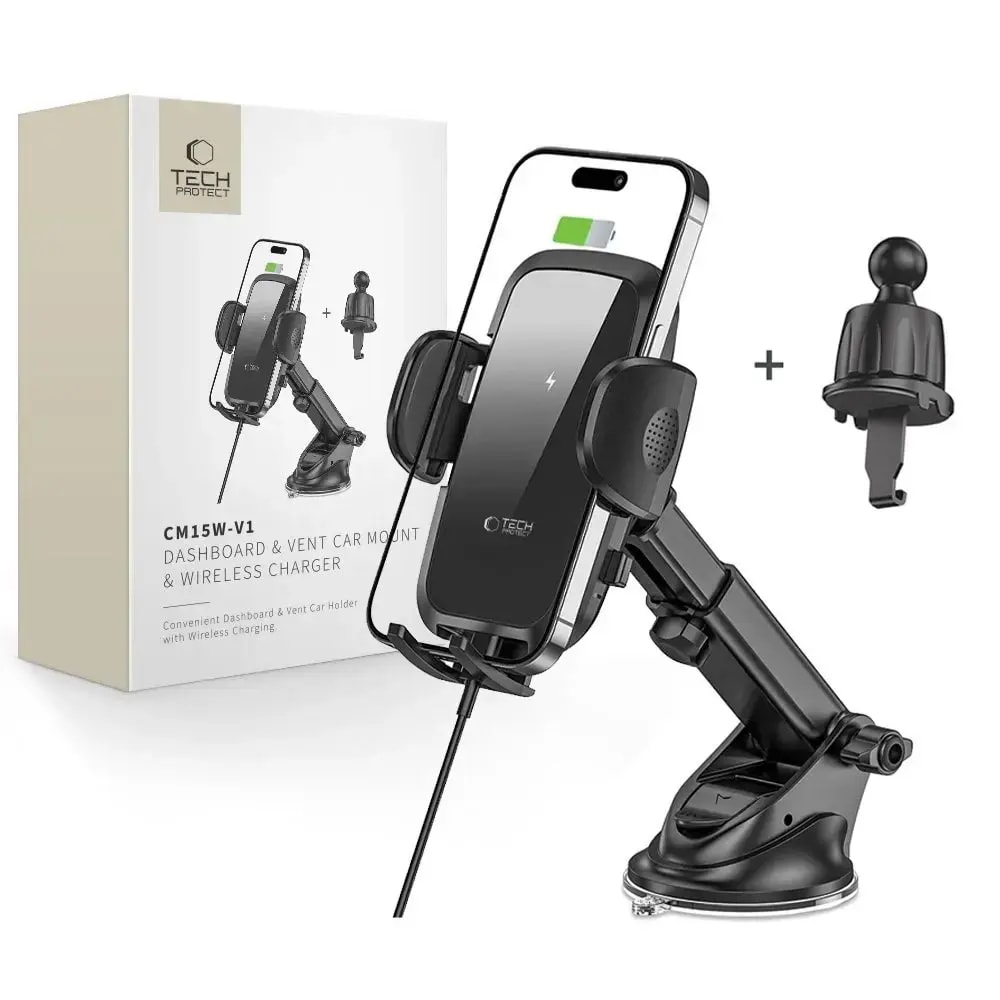 Tech-Protect CM15W-V1 mechanical car phone holder, 15 W wireless charging
