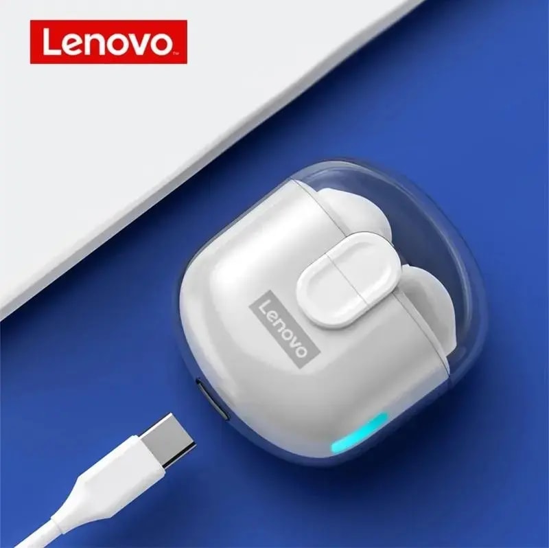 Беспроводные наушники Lenovo LP12, прозрачный кейс, белые