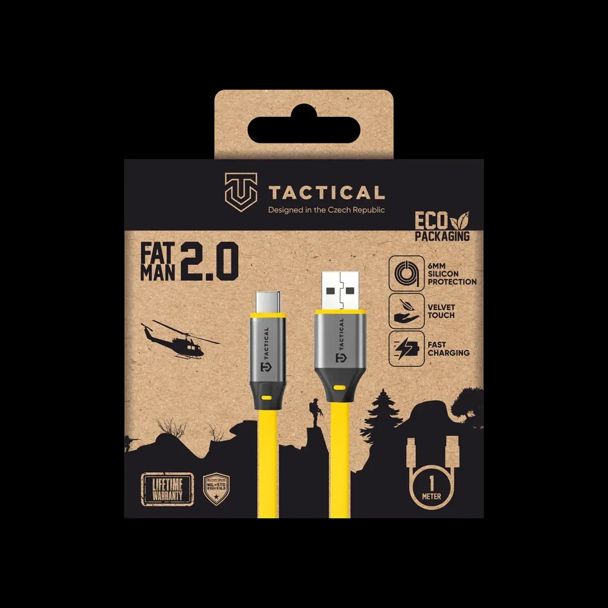 Кабель USB-A – USB-C Tactical Fat Man 2.0, 1 м, 60 Вт, жёлтый