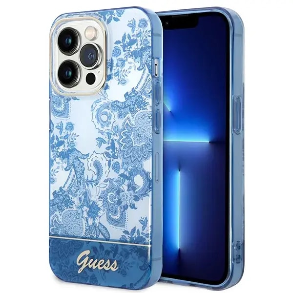 Чехол для iPhone 14 Pro Max Guess GUHCP14XHGPLHB Porcelain Collection, синий