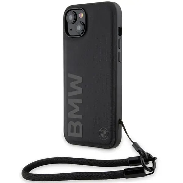 Ümbris iPhone 15 / 14 / 13, BMW BMHCP15S23RMRLK Signature Leather Wordmark Cord, must