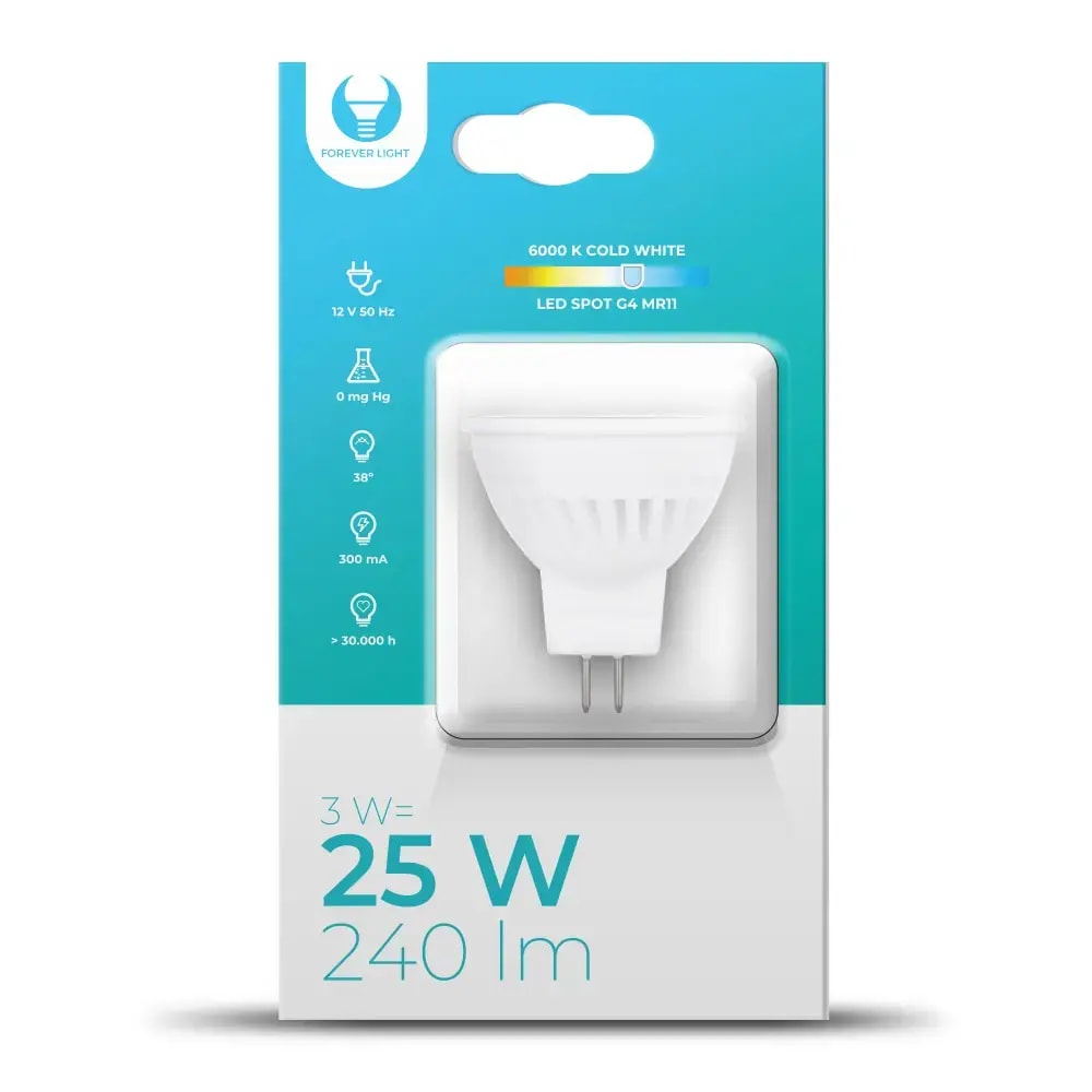 Светодиодная лампа Forever Light G4 MR11, 3 Вт, 12 В, 6000 К