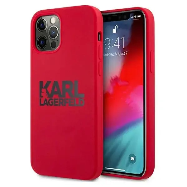 Ümbris iPhone 12 / 12 Pro, Karl Lagerfeld KLHCP12MSLKLRE Stack Black Logo, punane