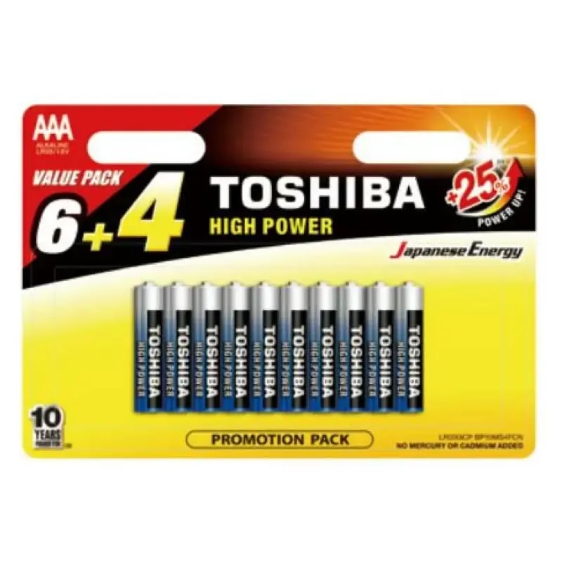 Toshiba AAA alkaline batteries, 10-pack