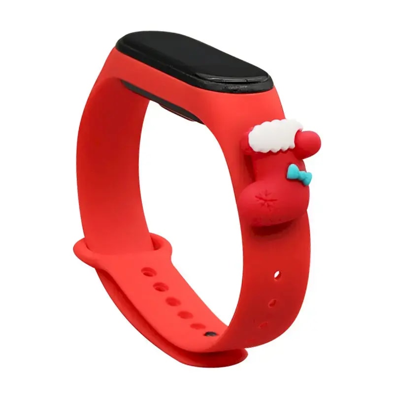 Силиконовый ремешок для Xiaomi Mi Band 5/6 Fusion Xmas Sock, красный