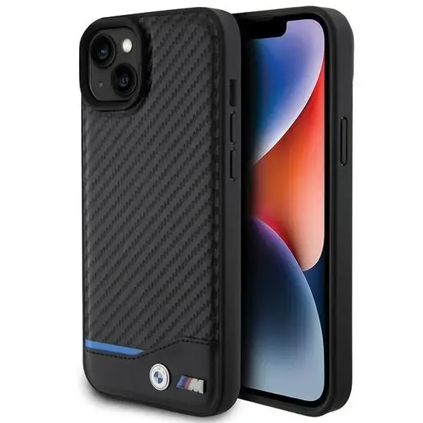 Чехол для iPhone 15 Plus / 14 Plus BMW BMHCP15M22NBCK Leather Carbon, чёрный