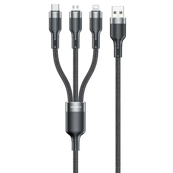 3-in-1 kaabel USB-A – USB-C / Lightning / Micro USB AWEI CL-975, 1,2 m, 100 W, must