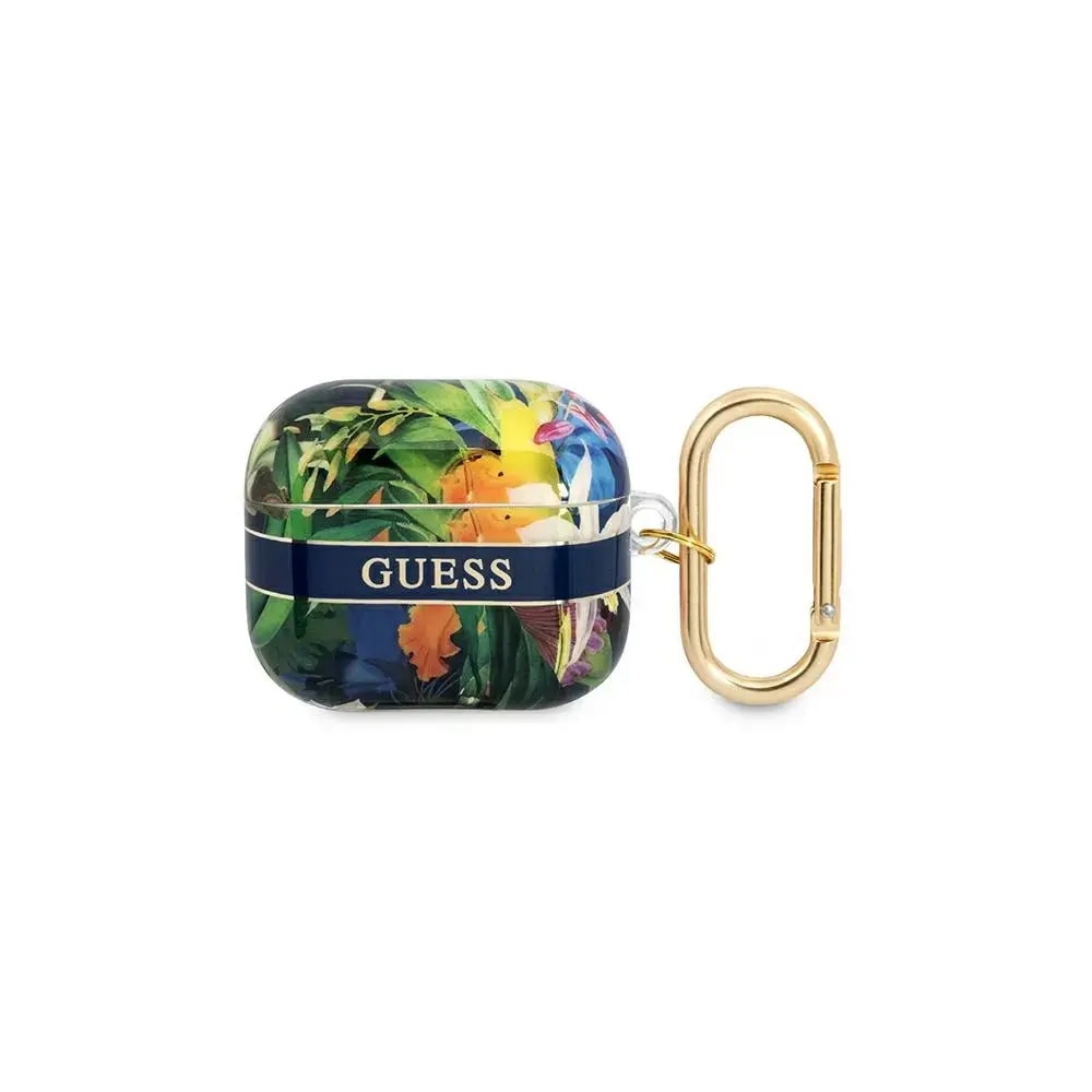 Guess Flower Print TPU case for AirPods 3, blue