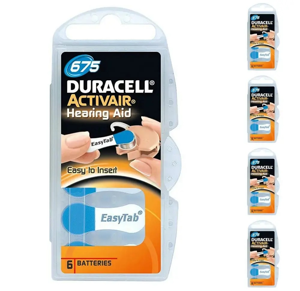 Kuuldeaparaadi patareid Duracell PR44 (675), tsink-õhk, 1,45 V, 6 tk