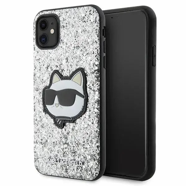 Karl Lagerfeld KLHCN61G2CPS Glitter Choupette Patch case for iPhone 11 / XR, silver