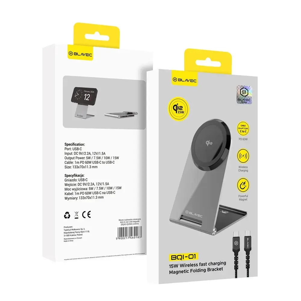 Blavec BQI-01 wireless charger, 15 W, MagSafe, silver