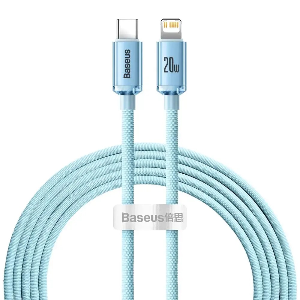 Kaabel USB-C – Lightning Baseus Crystal Shine, 2 m, 20 W, sinine