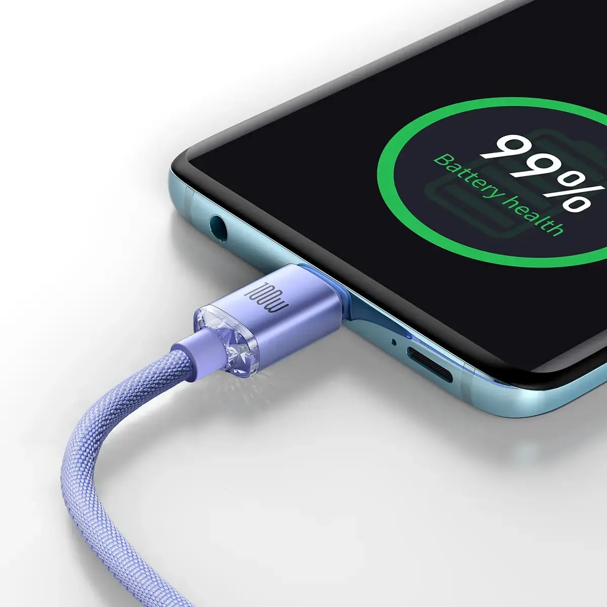 Kaabel USB-C – USB-C Baseus Crystal Shine Series, 1,2 m, 100 W, lilla