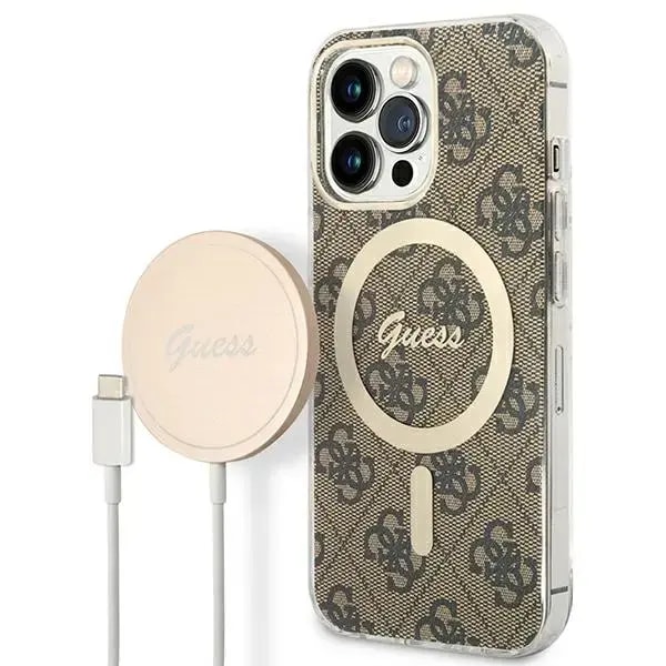 Guess 4G Print case with MagSafe for iPhone 13 Pro Max, brown