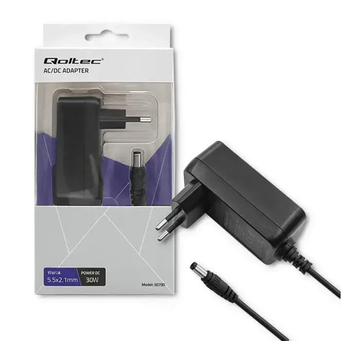Qoltec 50790 power adapter, 15 V, 2 A, 30 W, 5.5 × 2.1 mm