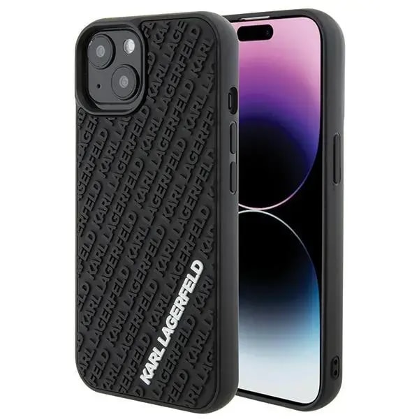 Чехол для iPhone 15 Karl Lagerfeld KLHCP15S3DMKRLK 3D Rubber Multi Logo, чёрный
