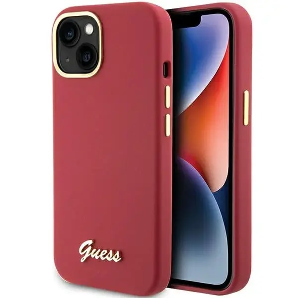 Guess GUHCP15SSMBSLM Script Metal Logo & Frame case for iPhone 15, pink
