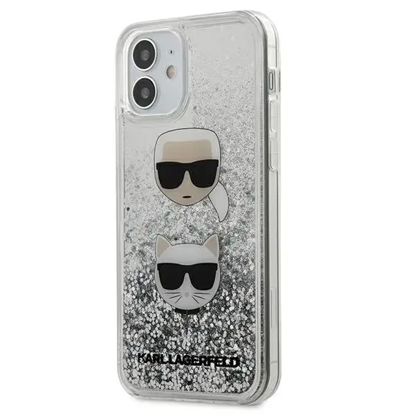 Karl Lagerfeld KLHCP12SKCGLSL Liquid Glitter 2 Heads case for iPhone 12 Mini, silver