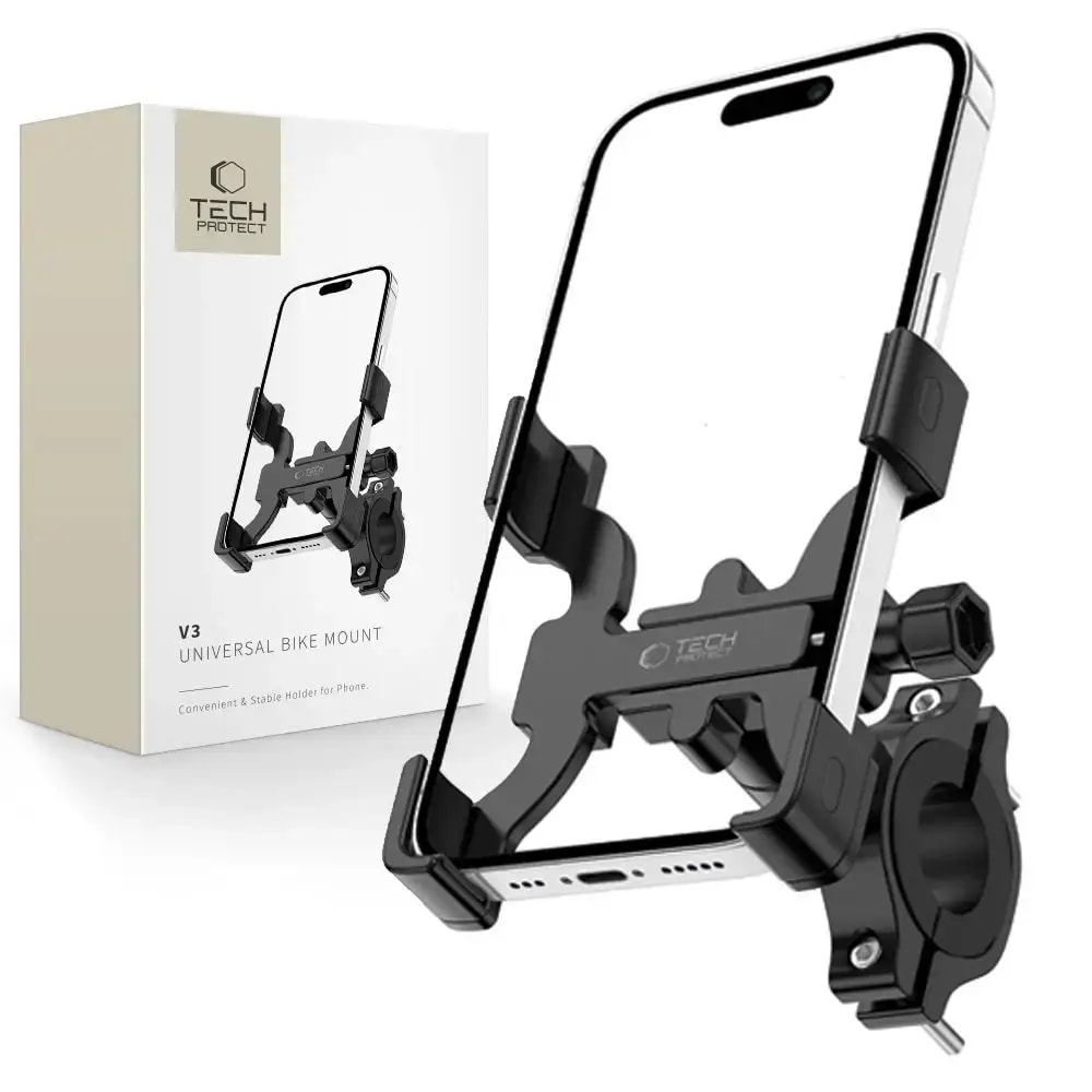 Tech-Protect V3 aluminium handlebar phone holder for bikes, black