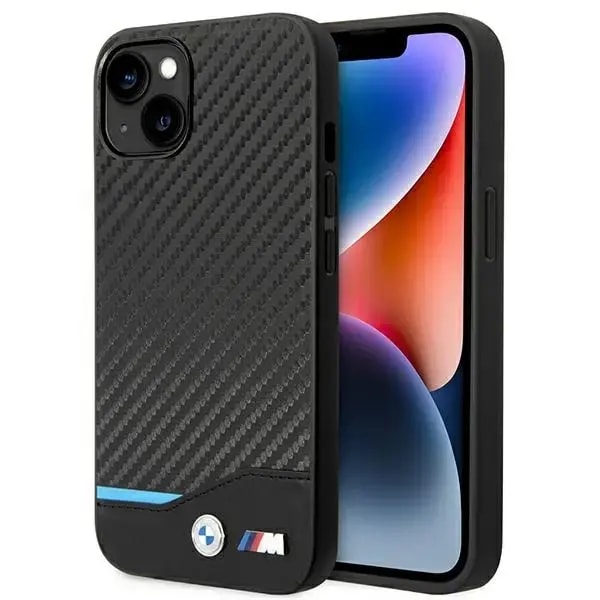 Чехол для iPhone 14 Plus / 15 Plus BMW BMHCP14M22NBCK Leather Carbon, чёрный
