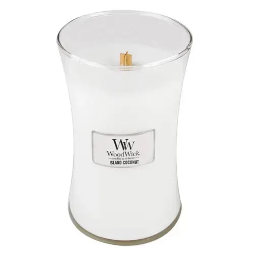 Lõhnaküünal WoodWick Island Coconut puittahiga, 610 g