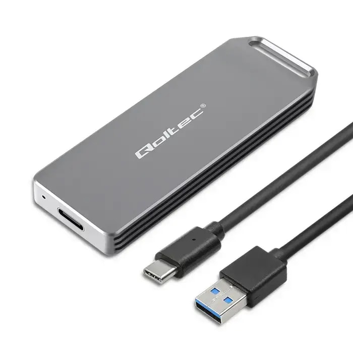 Корпус для M.2 SSD Qoltec 52266 NVMe, USB-C 10 Гбит/с, серебристый