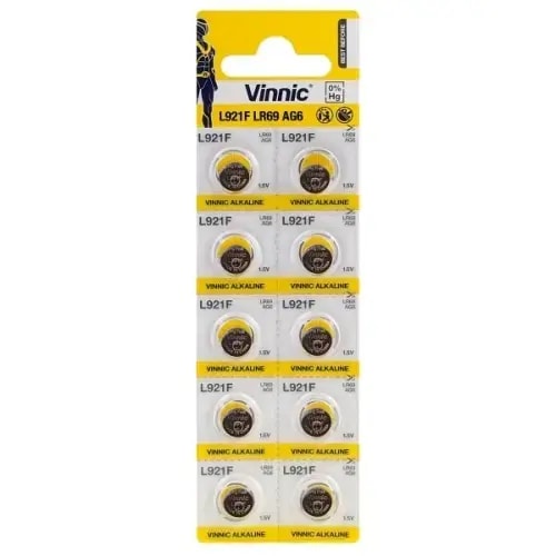 Батарейки-таблетки Vinnic AG6 (LR69), щелочные, 1,5 В, 10 шт.