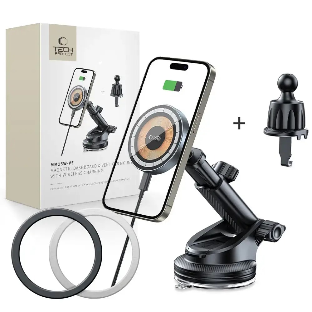 Tech-Protect MM15W-V5 car phone holder, 15 W wireless charging, MagSafe