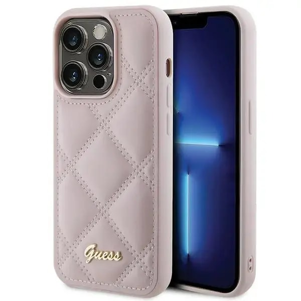 Чехол для iPhone 15 Pro Max Guess GUHCP15XPSQSQSP Quilted Metal Logo, розовый