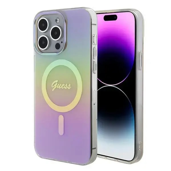 Guess GUHMP15XHITSP IML Iridescent case with MagSafe for iPhone 15 Pro Max, pink