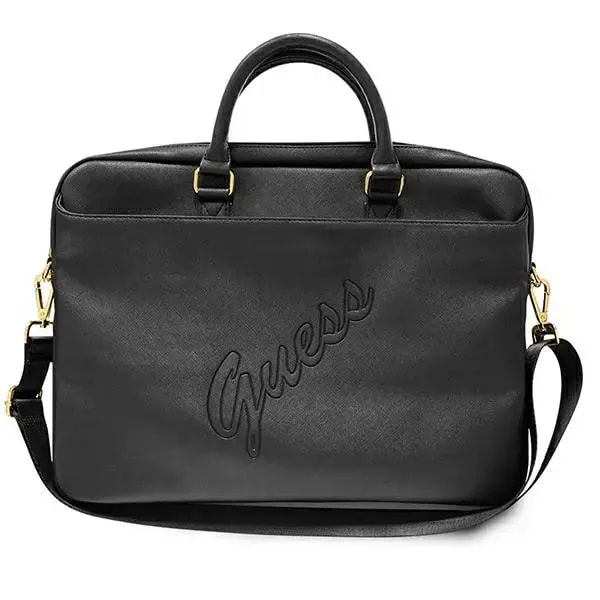 Sülearvutikott Guess Saffiano Script 16″, must