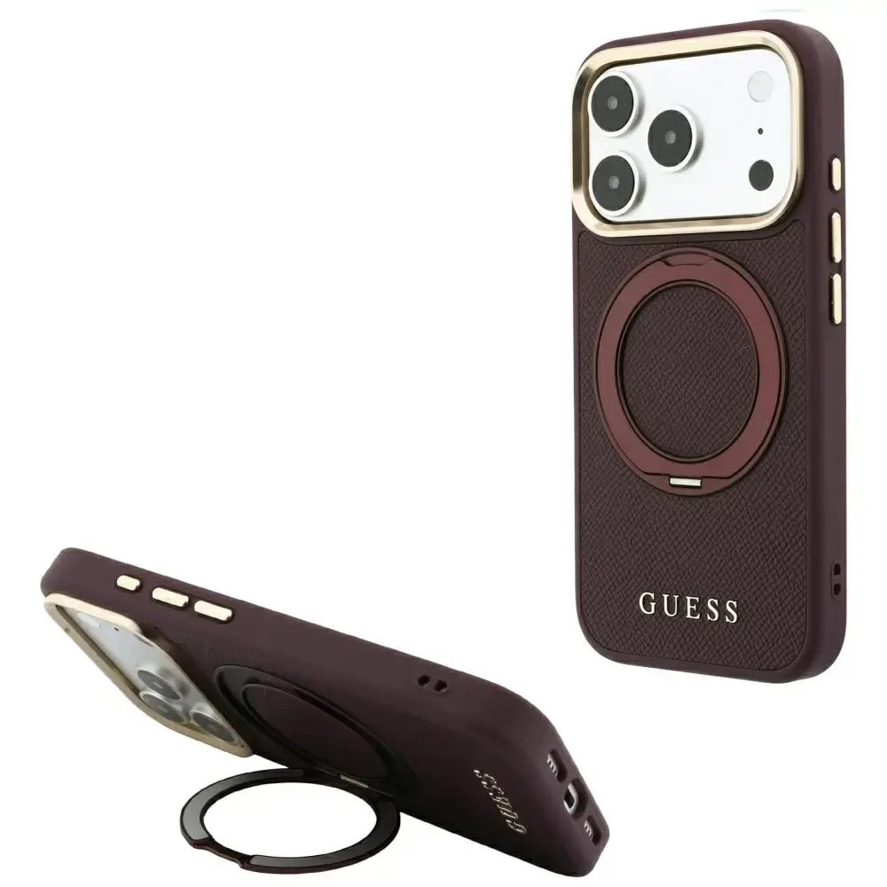 Ümbris iPhone 18 Pro / 17 Pro Burgundy, Guess Ring Stand, MagSafe