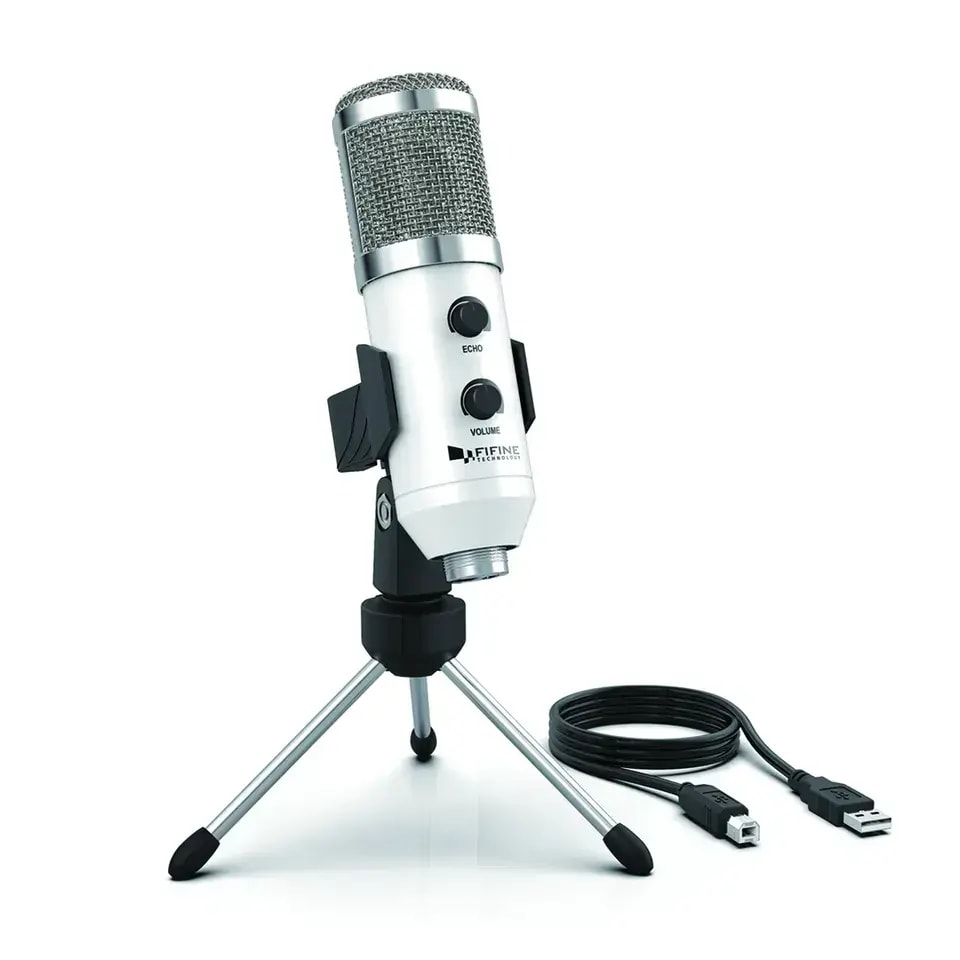 Fifine K056A condenser microphone, USB, with tripod, white