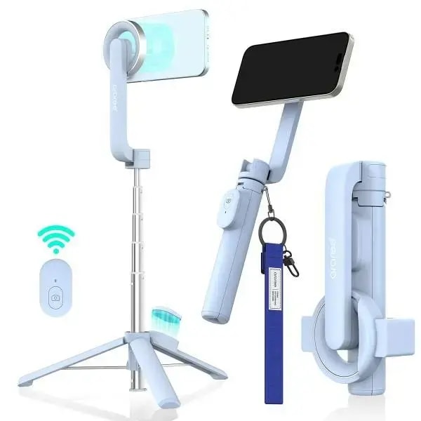 Araree Magfie Pod MagSafe selfie stick tripod, Bluetooth remote, blue
