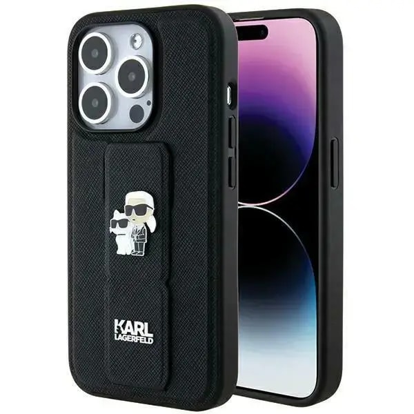 Karl Lagerfeld Gripstand Saffiano Karl&Choupette Pins case for iPhone 13 Pro / 13
