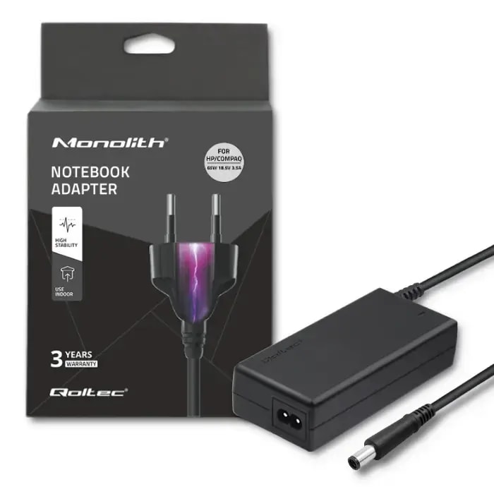 Sülearvuti laadija Qoltec 50069 HP jaoks, 65 W, 18,5 V, 7,4 × 5.0 mm