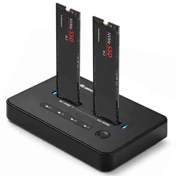 Qoltec dual M.2 NVMe docking station, 2 × 8 TB, USB-C 20 Gbps