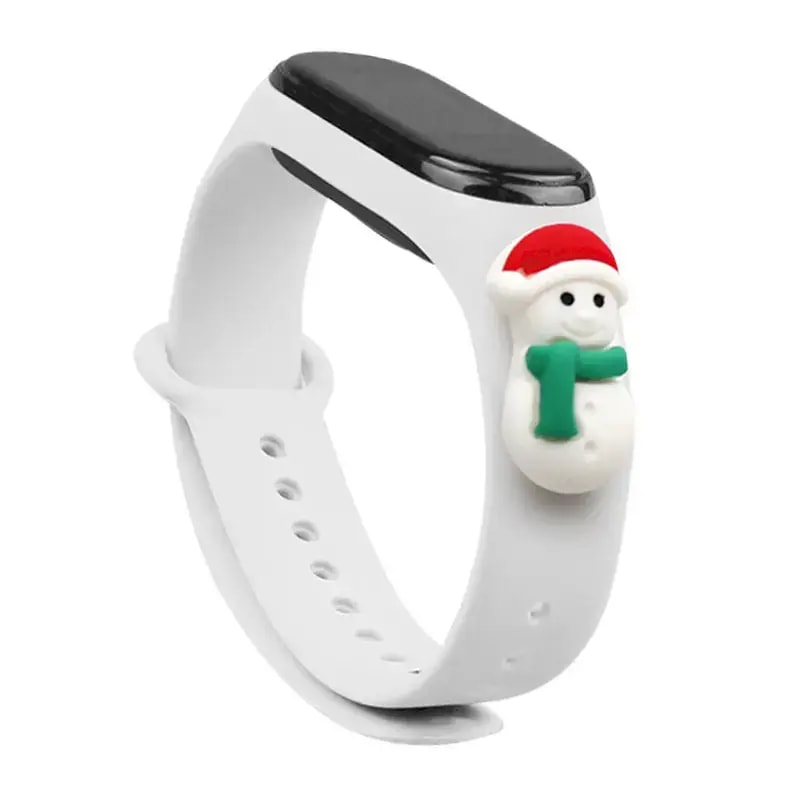 Силиконовый ремешок для Xiaomi Mi Band 5/6 Fusion Xmas Snowman 1, белый