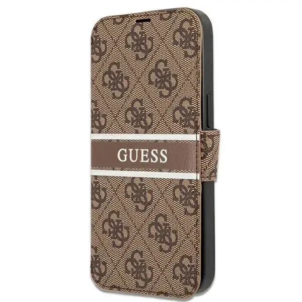 Guess GUBKP13L4GDBR 4G Printed Stripe folio case for iPhone 13 Pro, brown