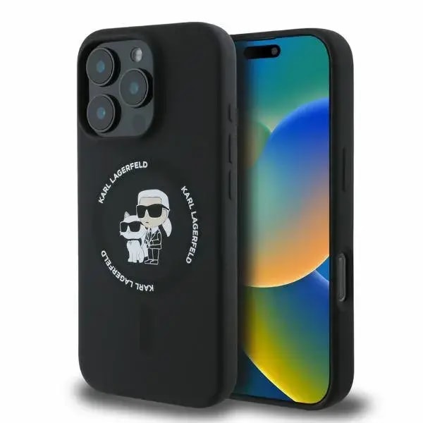 Karl Lagerfeld Silicone KC Heads case with MagSafe for iPhone 16 Pro Max, black