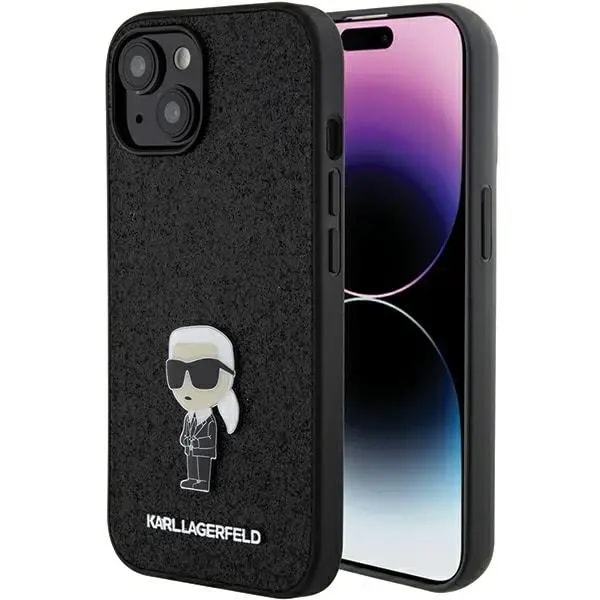 Karl Lagerfeld KLHCP15SGKNPSK Fixed Glitter Ikonik Logo Metal Pin case for iPhone 15