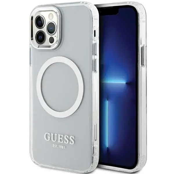 Guess GUHMP12MHTRMS Metal Outline case with MagSafe for iPhone 12 / 12 Pro, silver