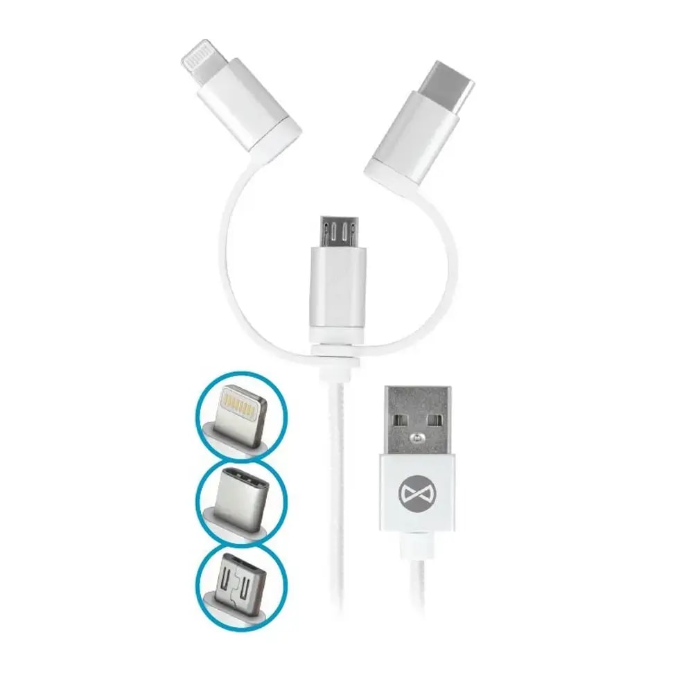 Кабель 3-in-1 USB-A – Lightning / USB-C / Micro USB Forever, 1 м, 7,5 Вт, белый
