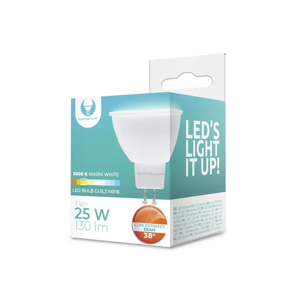 Forever Light GU5.3 LED bulb, 3 W, 12 V, 3000 K, 38°