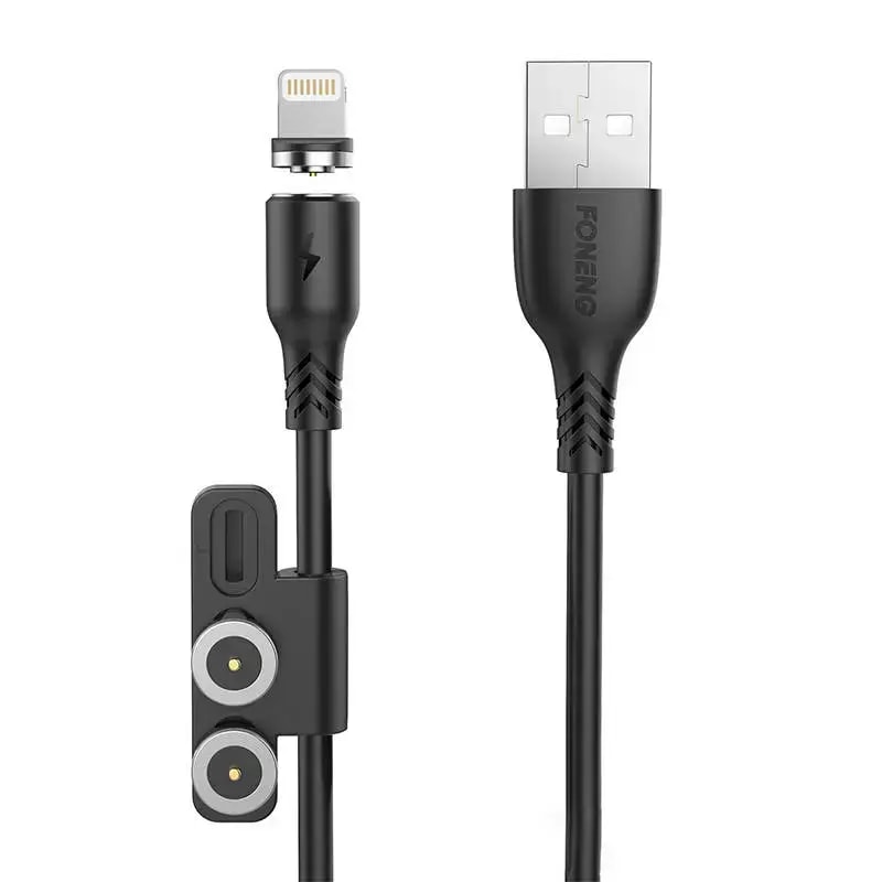 3-in-1 kaabel USB-A – USB-C / Lightning / Micro USB Foneng X62, 1 m, 12 W, must