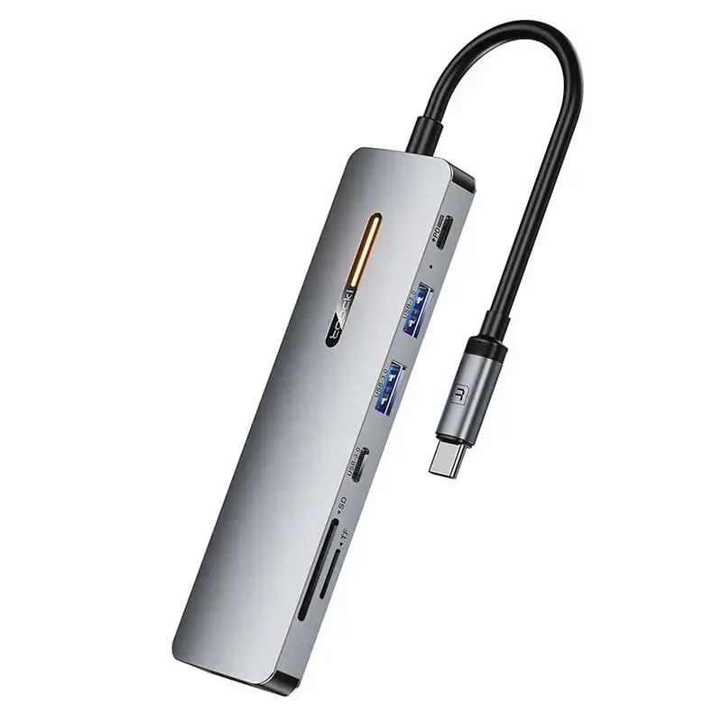 Док-станция Toocki 7-in-1, USB-C, SD/microSD, 100 Вт, серая